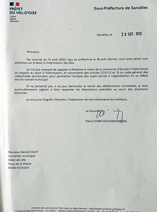 lettre du sous-préfet