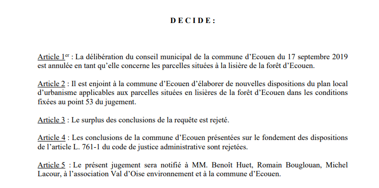 Decison du TA sur le PLU