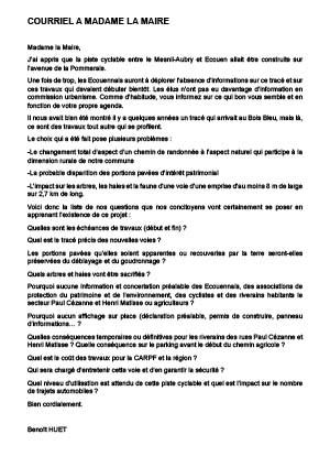 mail à Madame la Maire